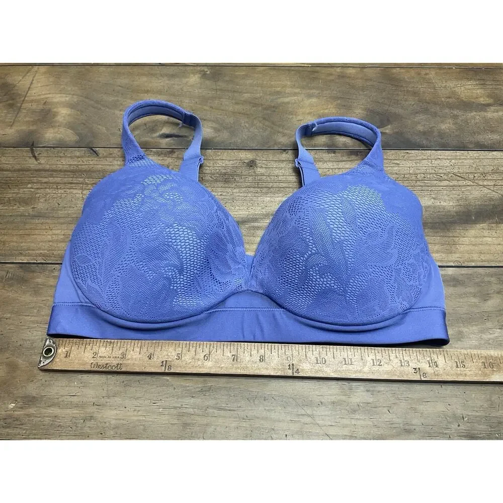 Lane Bryant Cacique Blue Lace Overlay Lightly Lined Bra No Wire 38DDD